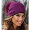 Zimní dámská čepice s bambulí W-0598/440 fialový melange