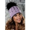 Zimní dámská čepice s bambulí zdobená černými skleněnými kamínky W-0722 barevné varianty