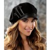 Černá zimní čepice s kšiltem zdobená třemi pásky W-0737/018-0f