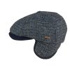 Pánská zimní vlněná bekovka s klapkami na uši - Harris Twed - modro šedá
