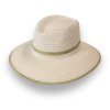 Letní klobouk Fedora 23121 smetanový se zeleným lemem