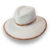 Letní klobouk Fedora 23121 bílý s hnědým lemem