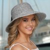 Dámský letní nemačkavý slamák Cloche s mašlí -šedý melange P-14033 - nf