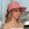 Dámský letní nemačkavý slamák Cloche s mašlí -červený melange P-1403338.529