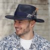 Letní klobouk Fedora Ba-30245364-262 s aplikací peří a s regulací velikosti- tmavěmodrý
