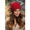 Červená zimní dámská čepice s květy W-0803