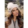 Luxusní bílý zimní baret s bambulí zdobený bižuterií W-0807