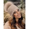 Krumlovanka Béžová zimní čepice s bambulí 100%vlna Woolmark W-0809/960
