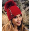 Červená zimní dámská čepice  s bambulí W-0815/001