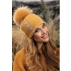 Luxusní okrová dámská zimní čepice s bambulí W-0817/765Obrázek