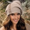 Zimní dámská čepice s bambulí 100% vlna Woolmark W-0818/960B - béžový melange