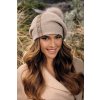 Zimní dámská čepice s bambulí 100% vlna Woolmark W-0818/960B - béžový melange