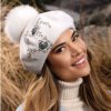Krumlovanka Bílý baret s bambulí 100% vlna Woolmark W-0826/000