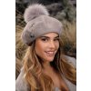 Krumlovanka Šedý baret s bambulí 100% vlna Woolmark W-0826/529