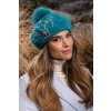 Krumlovanka Azurový baret s bambulí 100% vlna Woolmark W-0826/733
