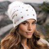 Dámská bílá zimní čepice s bambulí 100%vlna Woolmark Quality W-0829/000