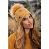 Krumlovanka Zimní čepice s bambulí 100%vlna Woolmark W-0831/765 žlutá