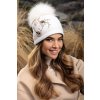 Krumlovanka Bílá zimní čepice s bambulí 100%vlna Woolmark W-0831/000