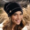 Černá dámská zimní čepice s bambulí 100% vlna Woolmark Quality W-832/018