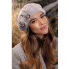 Šedý dámský zimní baret s květem W-0834/529