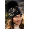 Krumlovanka Dámská černá čepice s bambulí 100%vlna Woolmark W-0836/018
