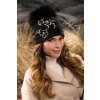 Krumlovanka Černá zimní čepice s bambulí 100%vlna Woolmark W-0831/018