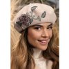 Krumlovanka Béžový dámský baret s výšivkou 100% vlna Woolmark W-0843/517
