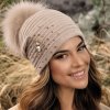 Béžová zimní čepice s bambulí se zdobením Beatle W-0808/960