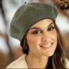 Khaki  baret FLORA 100% vlna WOOLMARK W-baret/671 (M)-nf