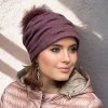 Starorůžová - melange zimní čepice s bambulí a podšívkou 100% vlna  W-0597/506MBB