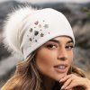 Zdobená zimní čepice s bambulí a s podšívkou W-0849/000 - bílá