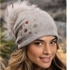 Zdobená zimní čepice s bambulí a s podšívkou W-0849/866 - šedý melange