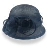 Dámský slavnostní klobouk Cloche s ozdobou - ze 100% Sinamay sláma-  tmavě modrý