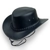 Australský černý kožený klobouk s nastavitelným řemínkem Fa-5825