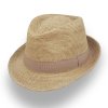Slaměný letní klobouk Trilby 100% Rafia- ručně háčkovaný letní klobouk - béžový P-970-241