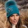 Krumlovanka Dámská zimní čepice s bambulí 100% vlna Woolmark - azurová W-0847/733