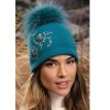 Krumlovanka Dámská zimní čepice s bambulí 100% vlna Woolmark - azurová W-0847/733