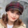 8-dílna dámská bekovka Krumlovanka - Newsboy Cap - károvaný tvíd - fuchsie - khaki Me-B018