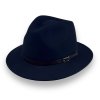 Vlněný plstěný klobouk fedora – tmavě modrý s koženou stuhou| Made in Italy P-2016801/TMOD