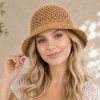 Krumlovanka Letní dámský háčkovaný klobouk - camel se vzorem An-257592H