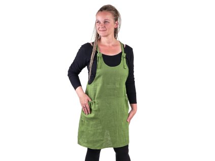 Lněné šaty s laclem, zelené - Velikost: S (Velikost S)