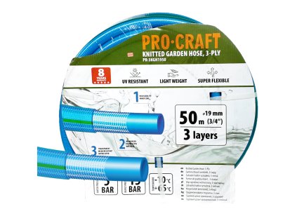 Modrá zahradní hadice Procraft PR-3KGH1950 3 vrstvy, 3/4" 50 m | PR-3KGH1950