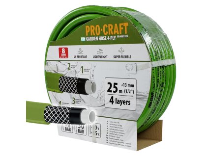 Zelená zahradní hadice Procraft PR-4GH1325 4 vrstvy, 1/2" 25 m | PR-4GH1325