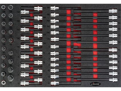 Nástrčné hlavice v pěnové výplni, Imbus, Torx, 1/2", 62 ks, VIGOR - V4727