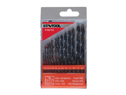 STAVTOOL Sada vrtáků do kovu černé HSS-R | 1,5-6,5 mm 13 dílů, PVC obal