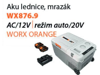 Worx set WX876.9 - Aku lednička / mrazák 20V + WA3611 2x4.0Ah - duální nabíječka - Powershare