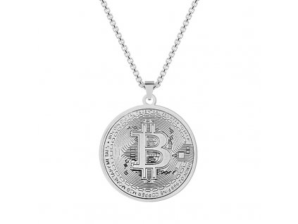 KL042 Přívěšek Bitcoin s řetízkem (stříbrný)