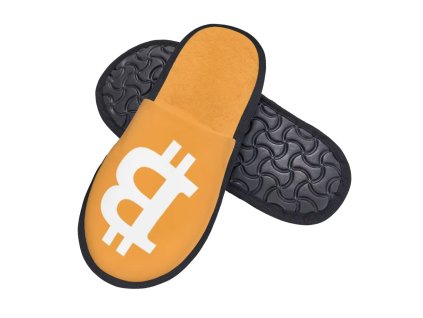 Pantofle, bačkory nebo papuče jsou ozdobeny motivem Bitcoin