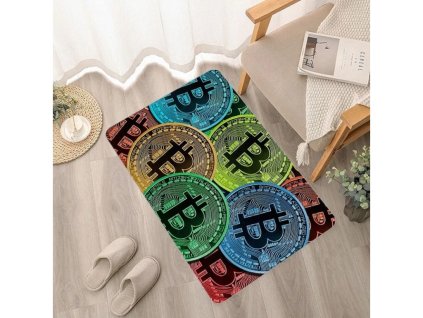 Rohožka 60 × 40 cm s motivem Bitcoinu, měkká a vodu absorbující, vhodná pro vstup, koupelnu nebo jako dekorace.