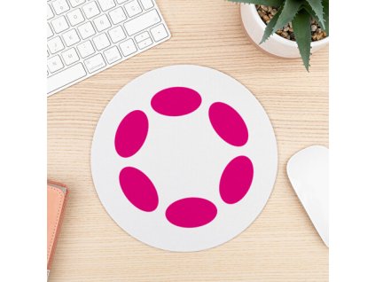 Kulatá bílá podložka pod myš Polkadot, minimalistický design, vhodná do kanceláře i domácího prostředí.